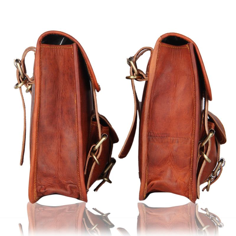 1 Pair of Brown Genuine Leather Saddle Panniers