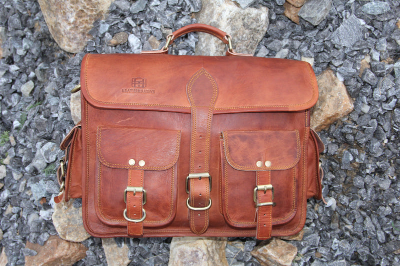 Men's Genuine Vintage Brown Leather Laptop Bag